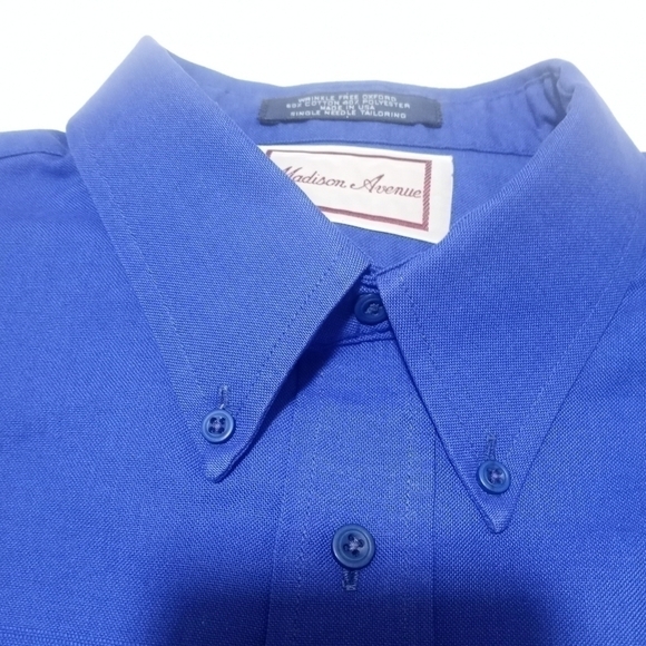 Madison Avenue Men's Button Up Short Sleeve Shirt Royal Blue Made in Size 17 1/2 - Picture 9 of 9